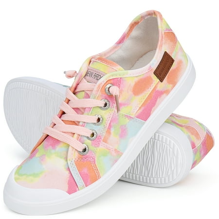 JENN ARDOR Womens Canvas Shoes Low Tops Lace up Fashion Sneakers Comfort Flat Shoe