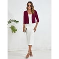 thumbnail image 2 of Chiclily Women's 3/4 Sleeve Cropped Cardigans Sweaters Burgundy Small Lightweight Open Front Shrugs for Women, 2 of 7