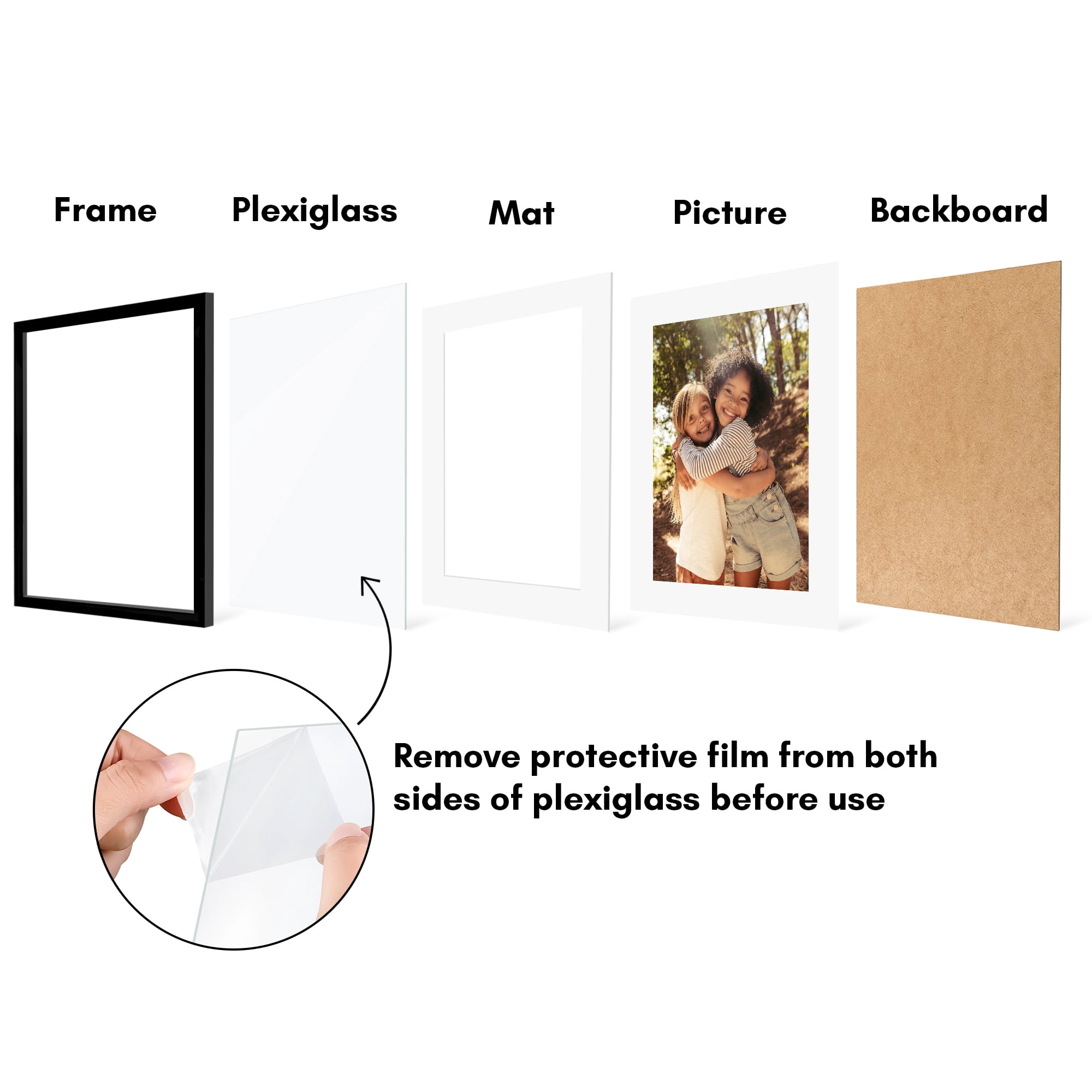 Americanflat 16x20 Picture Frame with Polished Plexiglass with 12x16 Mat 5 Pack Display Photo Galleria - Black