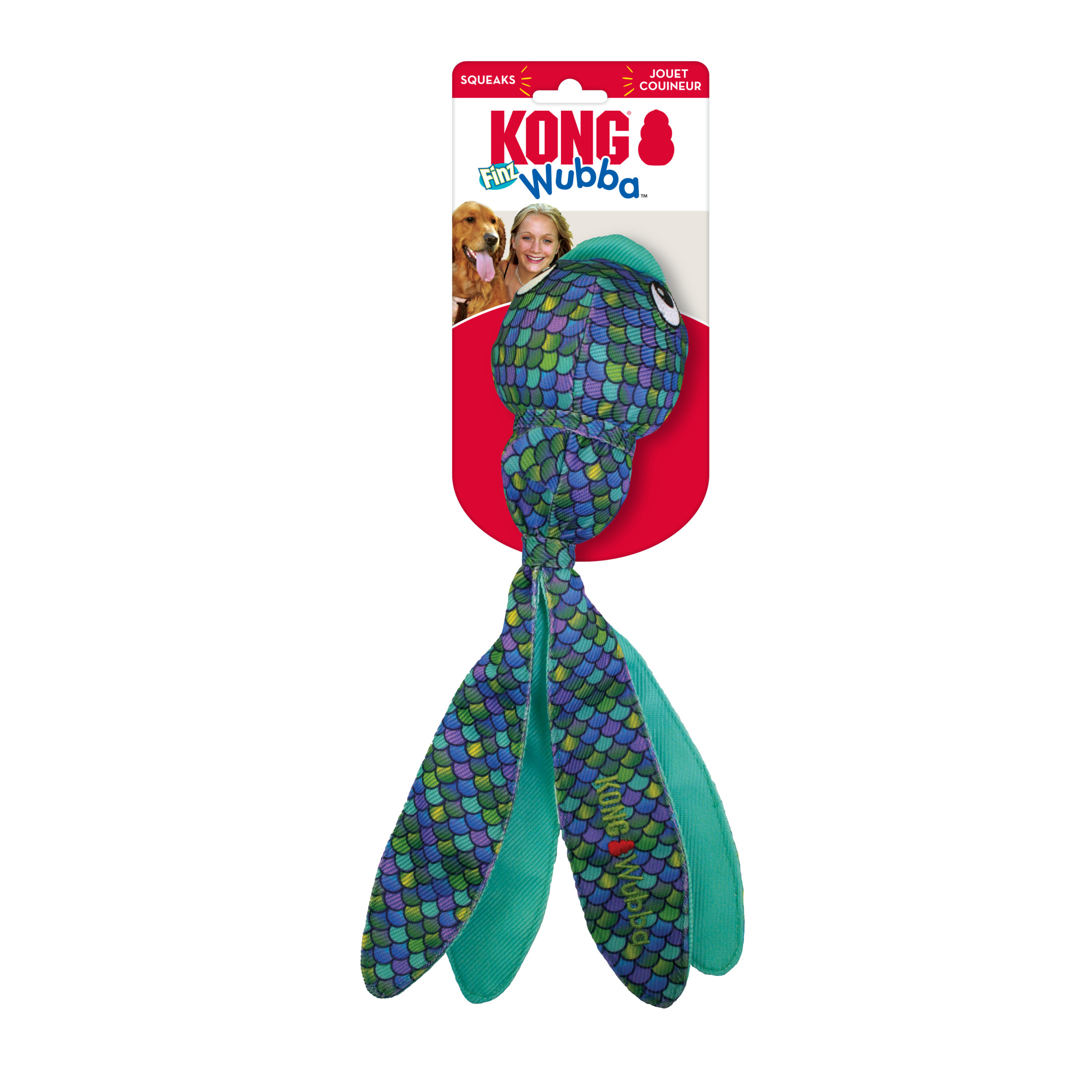 KONG® Wubba® Finz Squeaker Dog Toy, Blue, Large