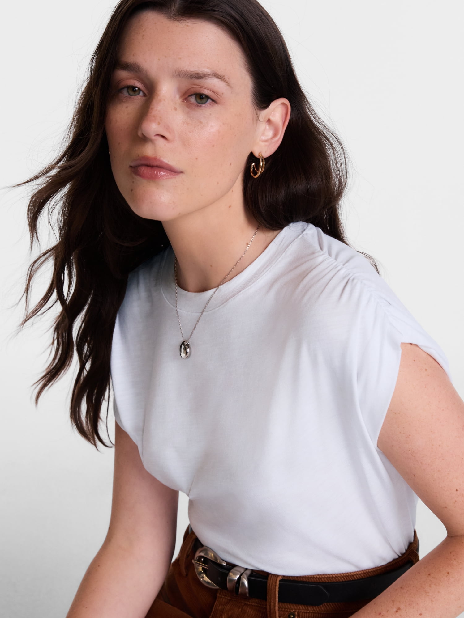 Scenario Women's and Women's Plus Shirred Shoulder Tee, Sizes XS-4X