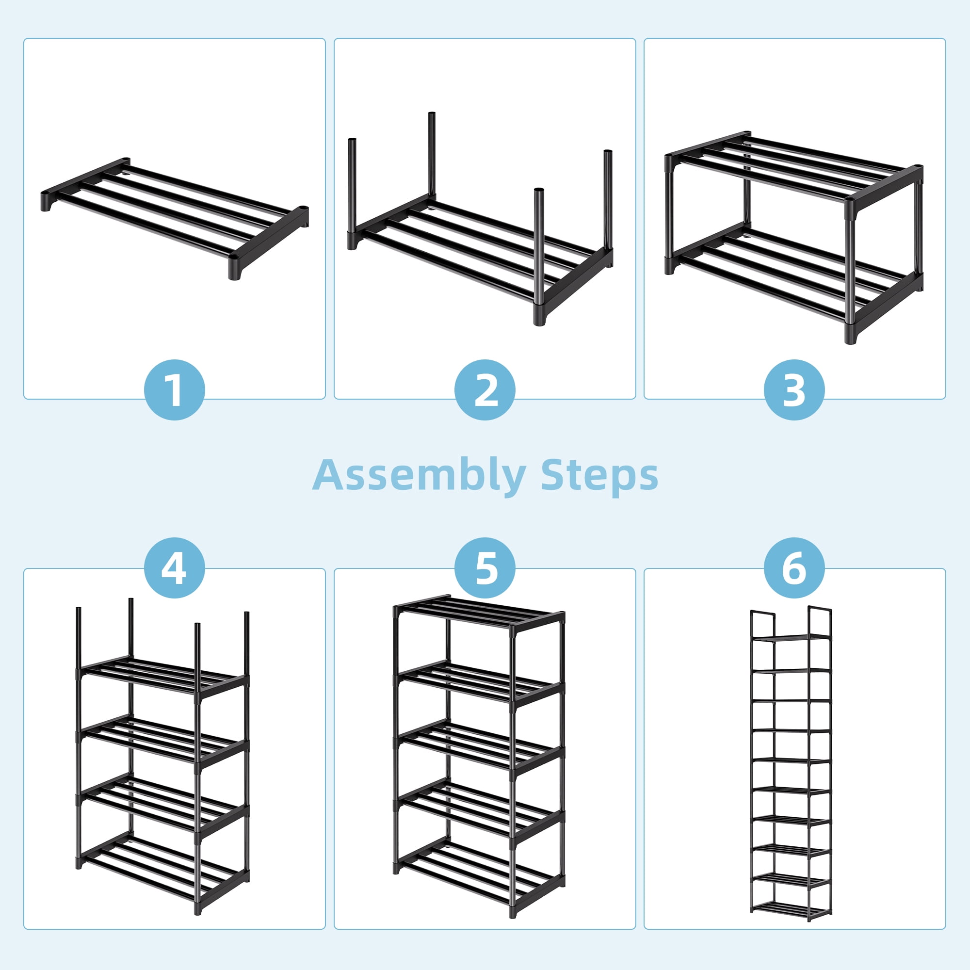 10 Tier Tall Shoe Rack, Sturdy Narrow Metal Shoe Rack Organizer for 20-25 Pairs, Save Space Shoe Racks for Closets, Bedroom, Garage, Bathroom, Large Capacity Shoe Shelf