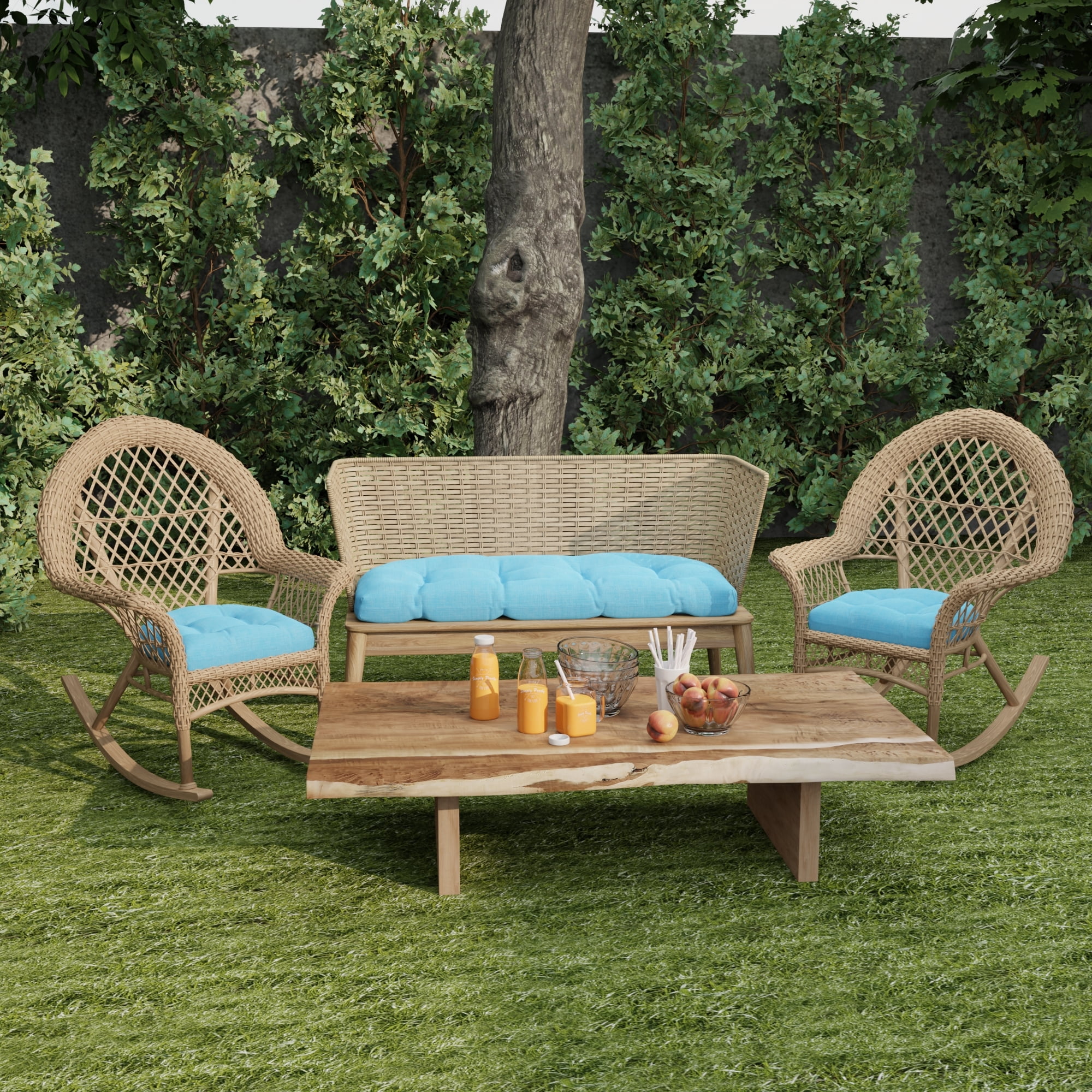 Jordan Manufacturing 18" x 18" Celosia Ice Blue Solid Square Tufted Contoured Outdoor Wicker Seat Cushion (2 Pack)