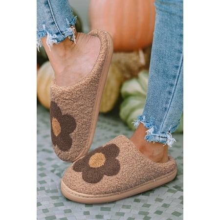 

Camel Fuzzy Flower Pattern Home Slippers