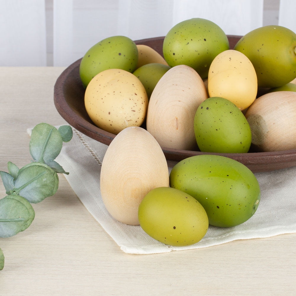 17 Assorted Easter Egg Display Set: Speckled and Wood Eggs - Ideal for Easter Decor, Baby Showers, and Spring Displays