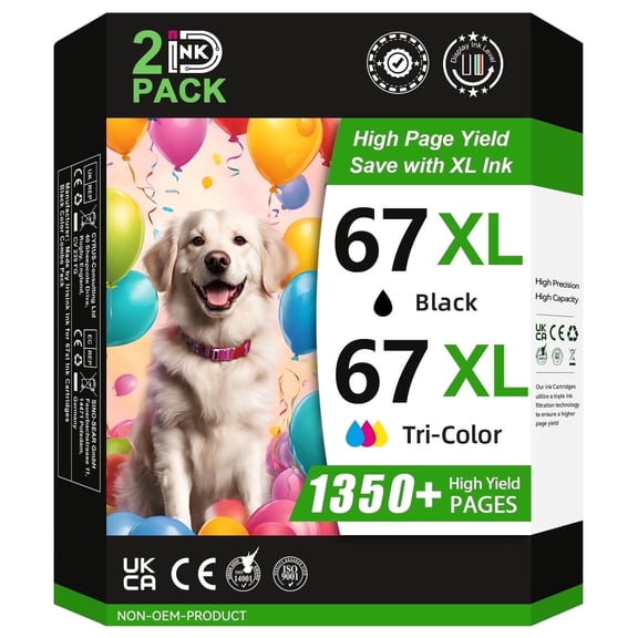 67XL Ink Cartridge Compatible for HP 67 High Yield Ink Cartridges Works with Envy 6000 6400 DeskJet 2855e 2755e