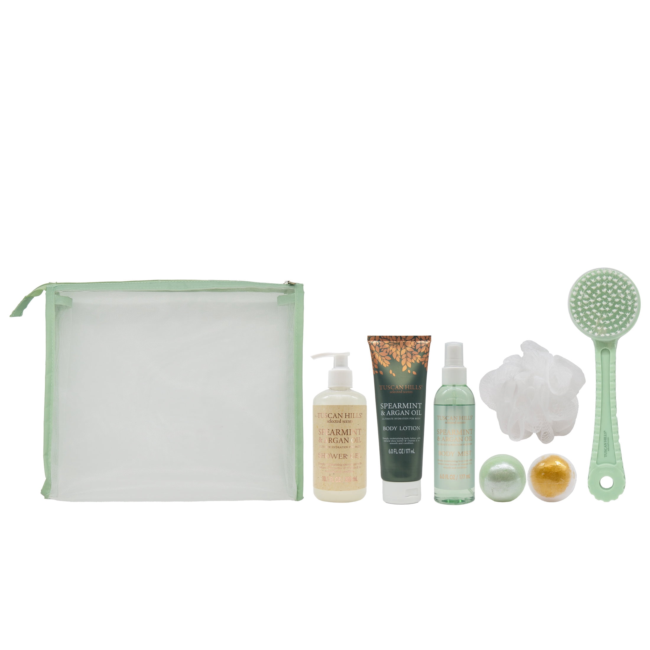 Tuscan Hills Bath and Body Gift Set, Spearmint and Argan Oil, 8 Piece