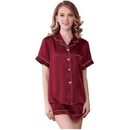 

Women s Silky Satin Pajamas Sleepwear Short and Long Button-Down Pj Set