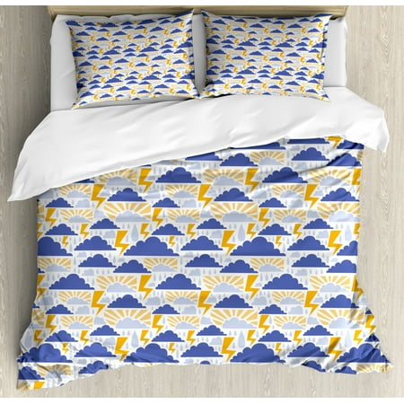 Blue And Yellow King Size Duvet Cover Set Clouds Pouring Water