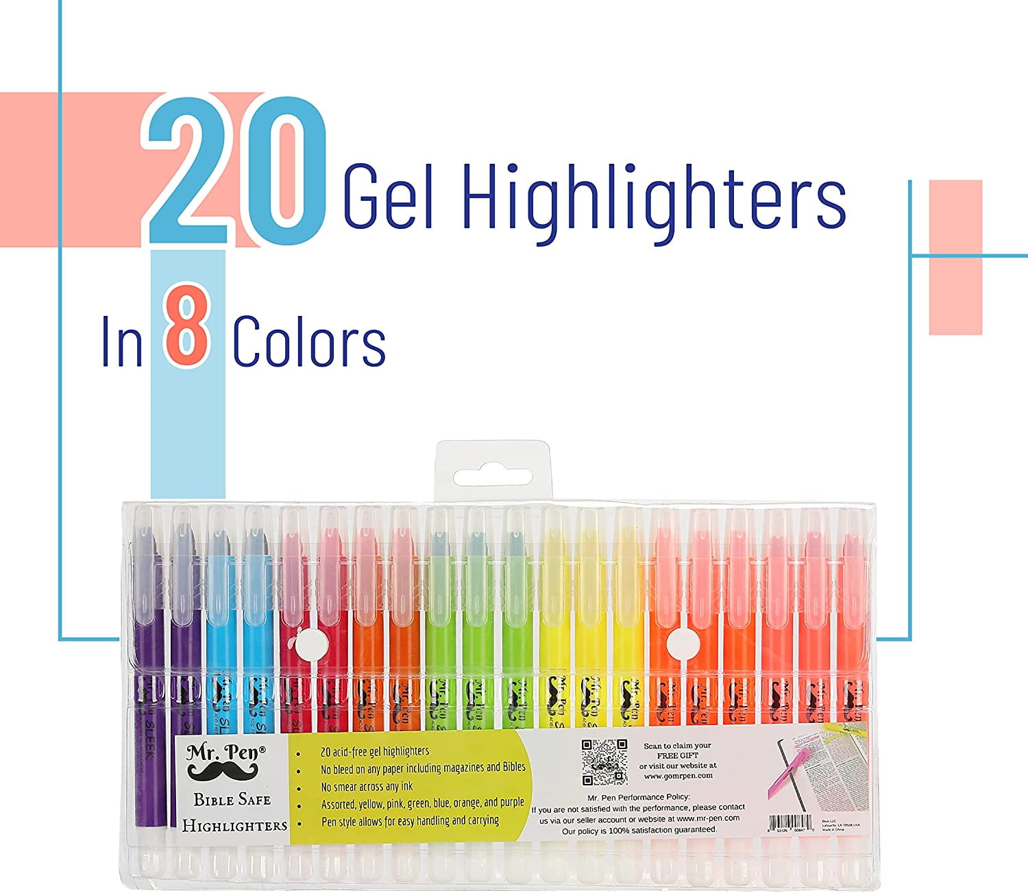 Bible Gel Highlighters and Pens No Bleed - Set of 8 Vintage Colors