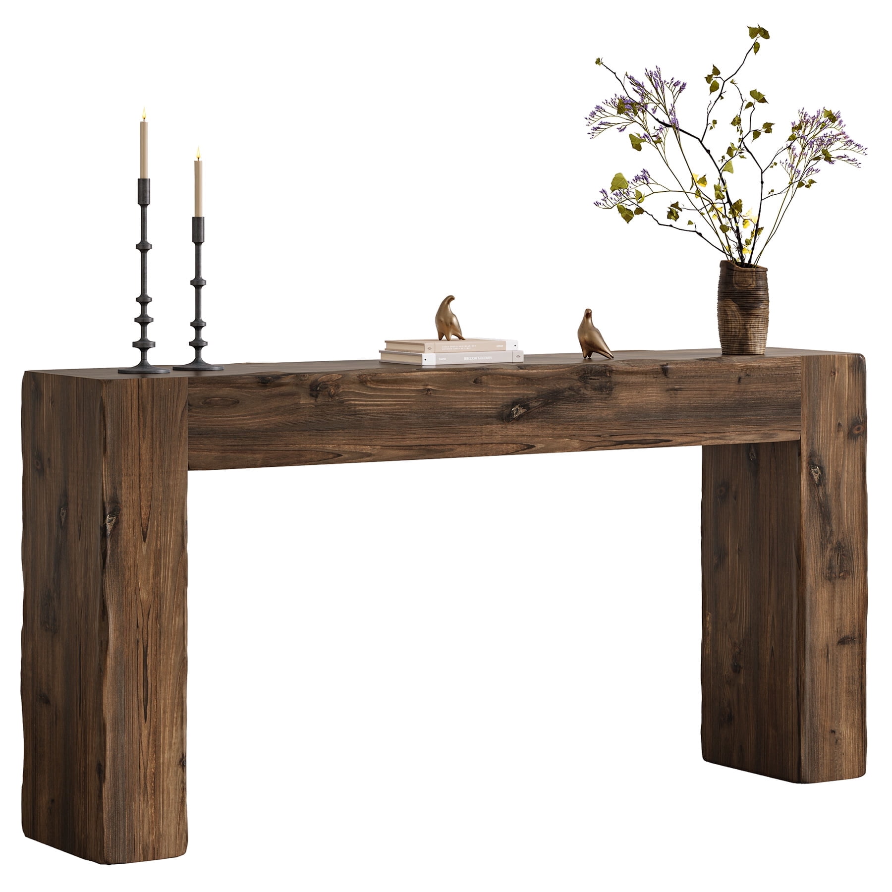 Fnova 63" Console Table, Wood Farmhouse Entryway Table, Long Narrow Accent Table for Living Room, Entrance, Hallway, Foyer, Dark Brown