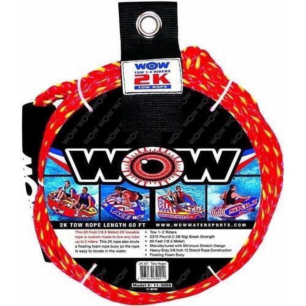 WOW World of Watersports Zinger 1 or 2 Person Inflatable Towable Tube for Boating, Waterskiing Towable and WOW Sports 2K Tow Rope for Boating, Towables and Watersports, 60 ft