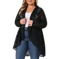 thumbnail image 2 of DARING DIVA Women's Plus Cardigan Open Front  Sheer Lace Crochet Cover Up 1X Black, 2 of 6