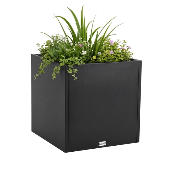 Garvee Heavy Duty Square Metal Planter Box 20 inch Black Iron Cube Raised Garden Bed with Adjustable Divider & Drainage for Patio Porch Backyard – Black