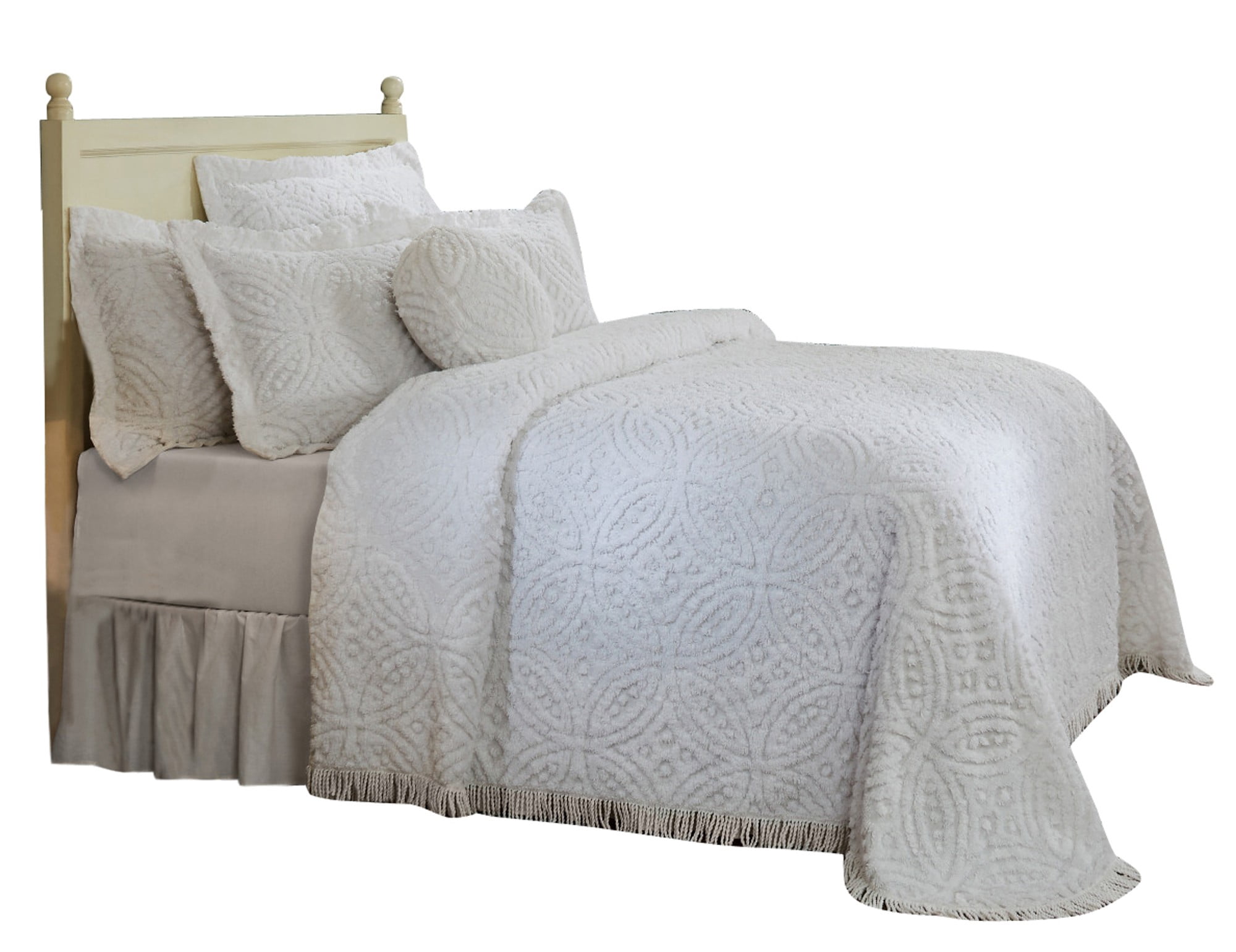 Better Trends White Wedding Ring 100% Cotton Bedspread, Full/Double