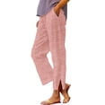 thumbnail image 5 of Wutalume Women's Striped Straight Leg Pants - Elastic Waist Loose Fit Cotton Linen Casual Trousers, Comfortable for Daily,Pink XL, 5 of 7