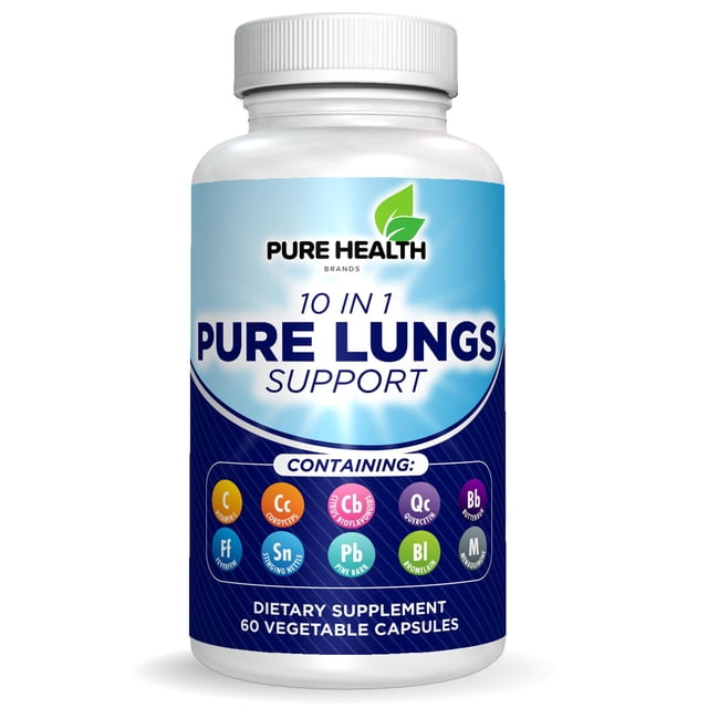 Suplemento Pure Lungs Support, limpiador pulmonar 10 en 1, 60 cápsulas