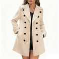thumbnail image 2 of Womens Coats Long Sleeve Lapel Collar Solid Color Double Breasted Coats Jackets Coat Outwear,Coats for Women Beige S, 2 of 5
