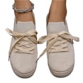 thumbnail image 3 of UDAUDU Womens Sneakers Knit Breathable Lace Up Walking Shoes Non Slip Lightweight Casual Tennis Shoes Work Shopping Travel Shoes Beige, 3 of 5