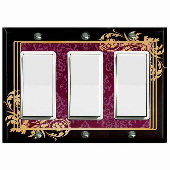 Metal Light Switch Plate Cover Elegant Victorian Floral Damask Frame Purple FRA080
