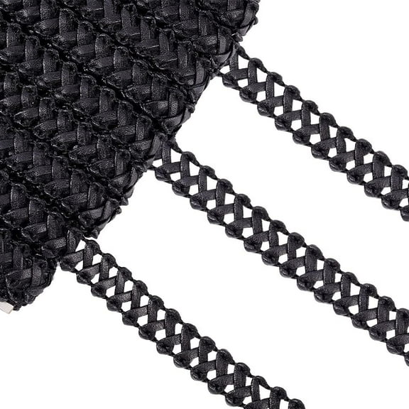 15 Yard Faux Leather Braid Trims Black Flat Braid Upholstery Trim Strap Lace Ribbon 1/2 inch Wide 2mm Thick