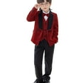 thumbnail image 3 of Swuxness Toddler Boys Solid Color Sequin Formal 4 Piece Outfit Suits Tank Shirt Blazer Jacket Pants Lapel Style Red 2-3 Years, 3 of 5