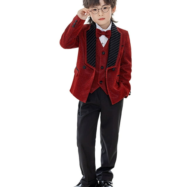 Lovzfmll Boys' Sequin Blazer Set, Sparkling Vest & Suit Jacket for Performance for 2-3 Years, Red