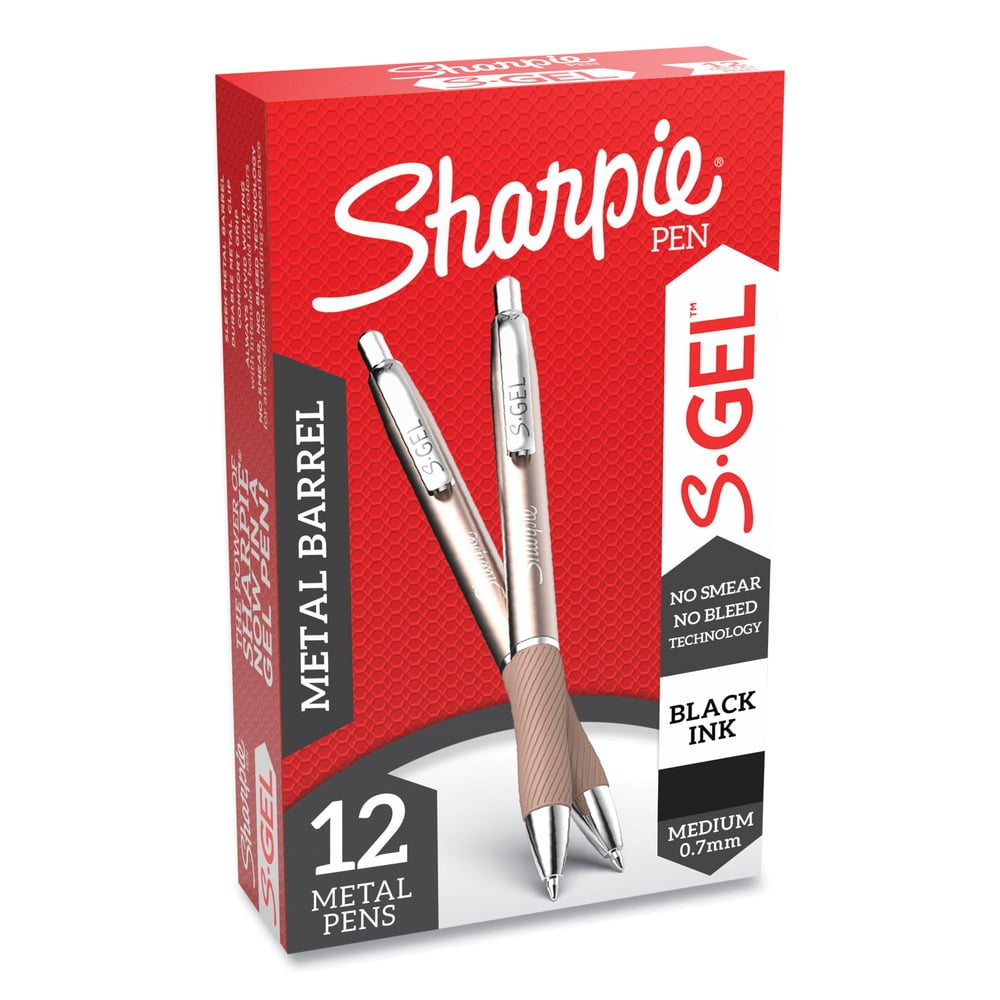 Sharpie S-Gel, Gel Pens, Sleek Metal Barrel, Medium Point (0.7mm), Black Ink, 12 Count