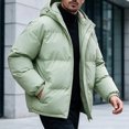 thumbnail image 5 of Winter Puffer Coat for Men Solid Color Warm Hooded Thick Coat Stand Collar Zip Up Padded Outerwear for Daily, 5 of 7