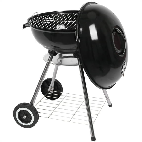 18" Apple-Shaped Charcoal Grill - Portable Enamel Steel Smoker w/6" Wheels, White
