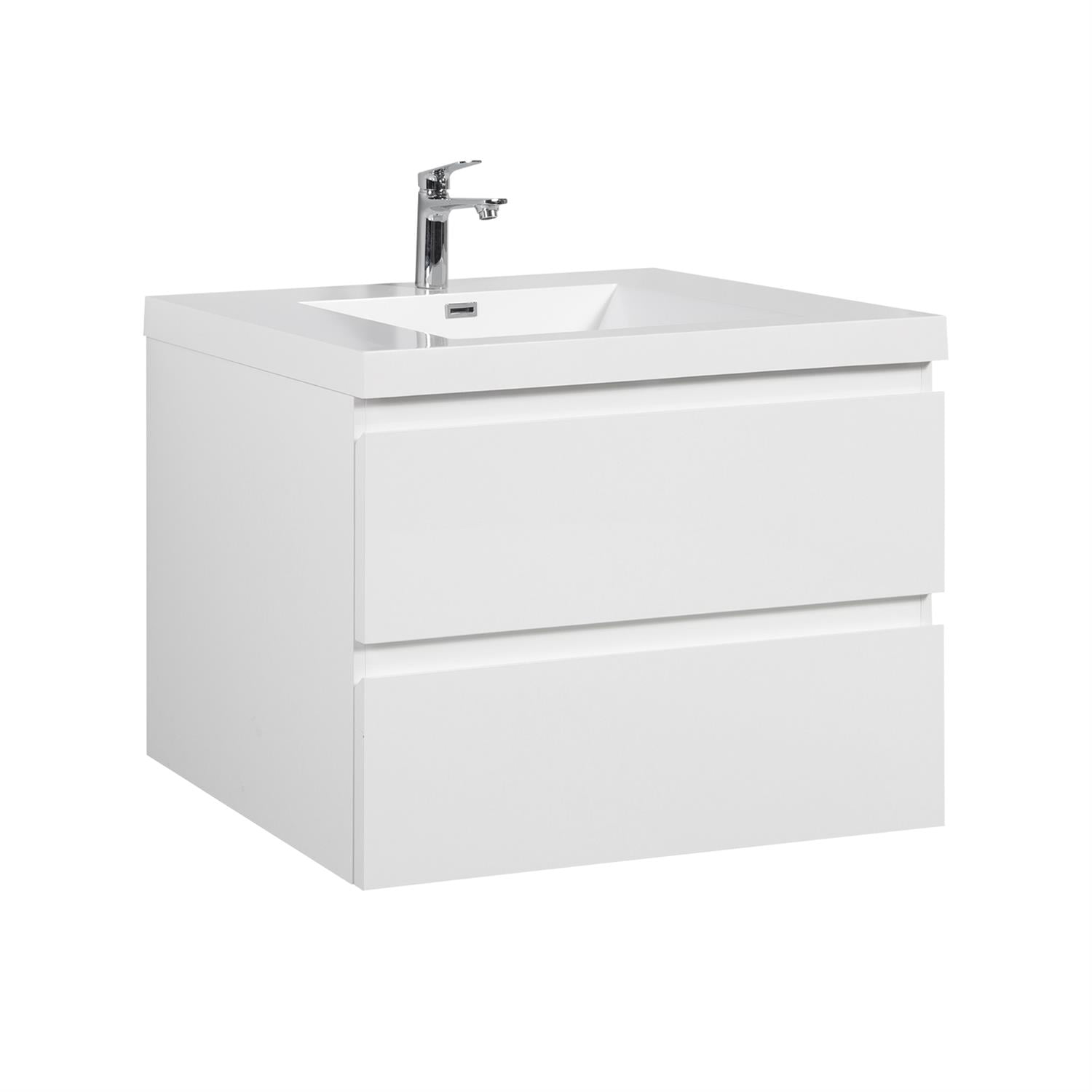 Demi Bonn 36" Floating Bathroom Vanity with Sink, Resin Top Basin and 2 Soft Close Drawers, Faucets and Drains Not Included, White