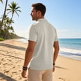 thumbnail image 5 of Men Linen Polo Shirt Casual Short Sleeve Summer Beach T Shirt Button Tee Top Beach Hippie Shirt White, 5 of 8