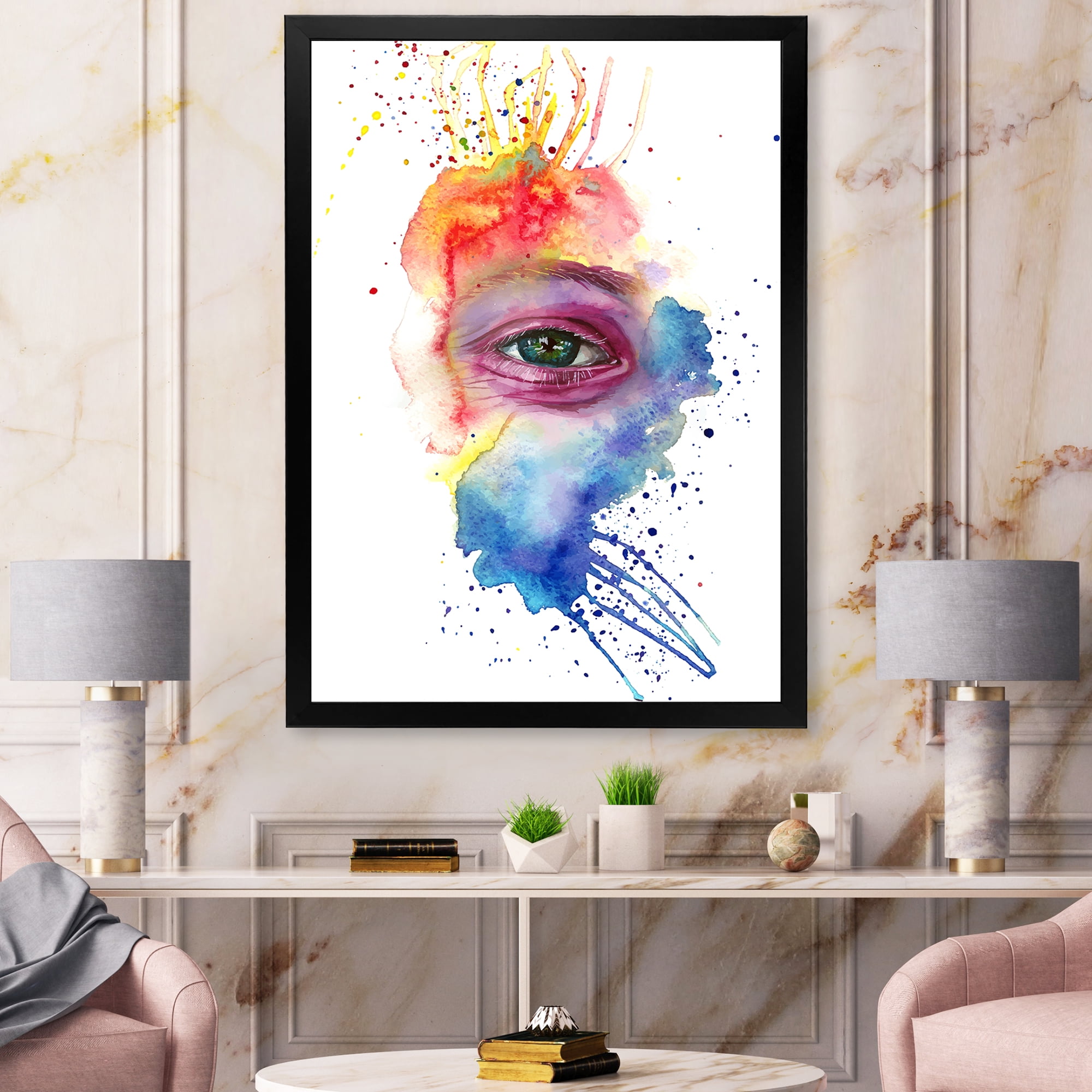 Designart 'Detail of Eye In Rainbow-Colored Face Portrait' Bohemian & Eclectic Framed Art Print