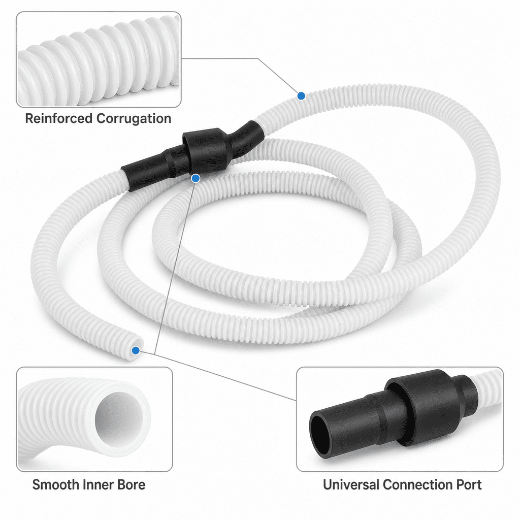 Universal Corrugated Drain Hose, Flexible Discharge Pipe, For Washing Machines, Standard, White, 1 Piece