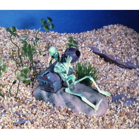 - Penn-Plax Action-Air 085 Plastic Action Skeleton with Jug and Treasure Chest Aerating Ornament Jewel Box Package