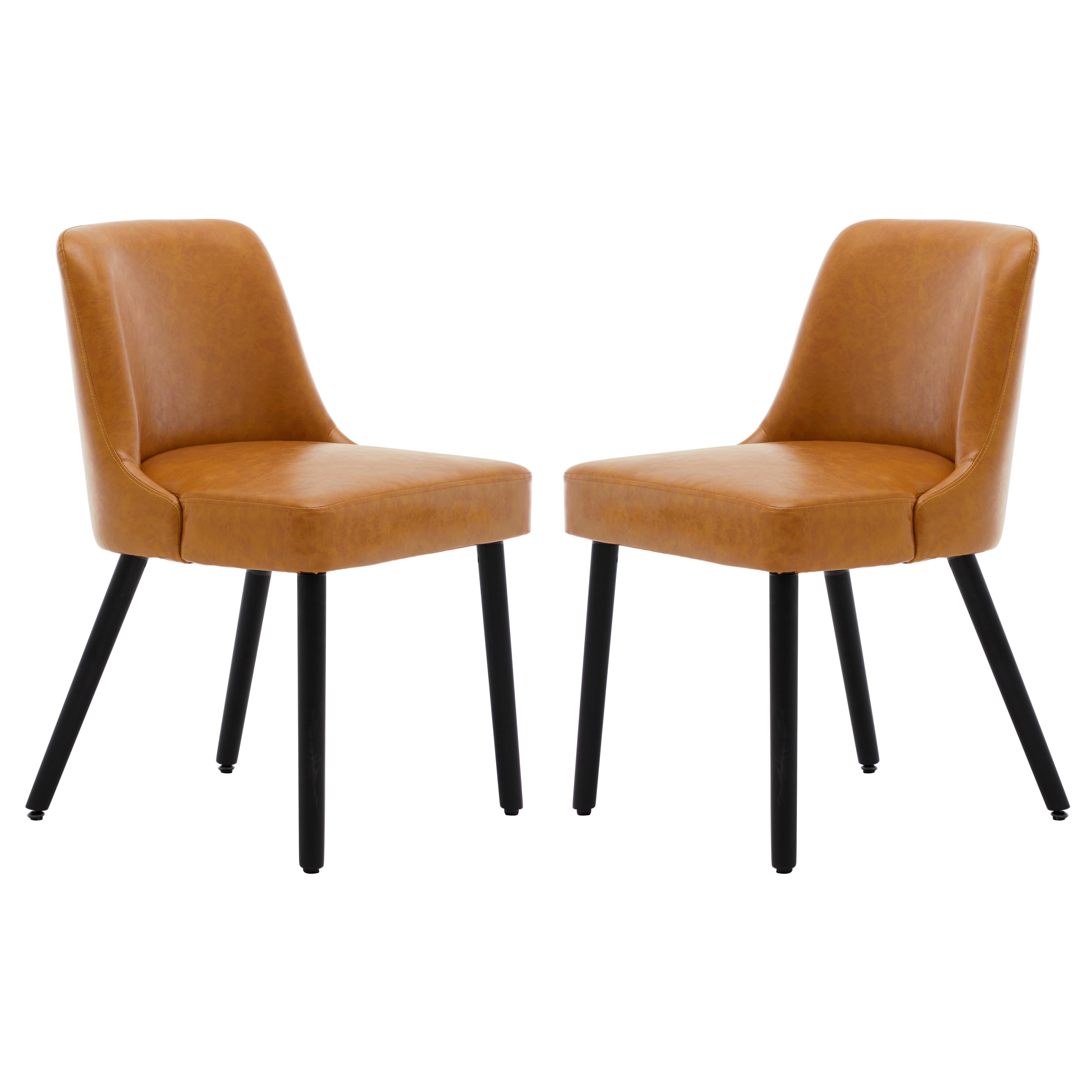 MINCETA Dining Chair,Morden Wood Leg Upholstered Kitchen Chair Set of 2,PU in Brown