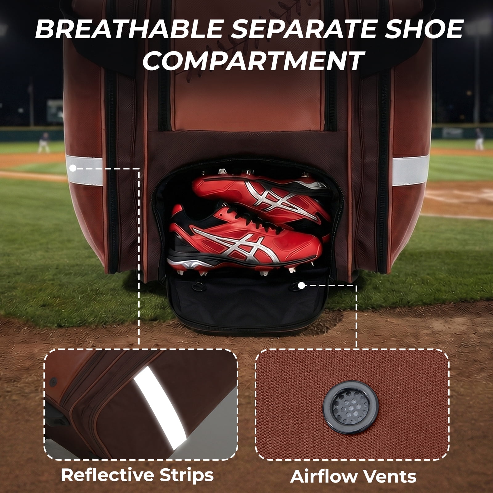 Fegat Rolling Baseball Bag, 100L Large Catcher Gear Bag Softball Bags with Wheels, Youth Equipment Bag Holds 8 Bats, Full Set, with Fence Hooks, Reflective Strip, Shoe Compartment