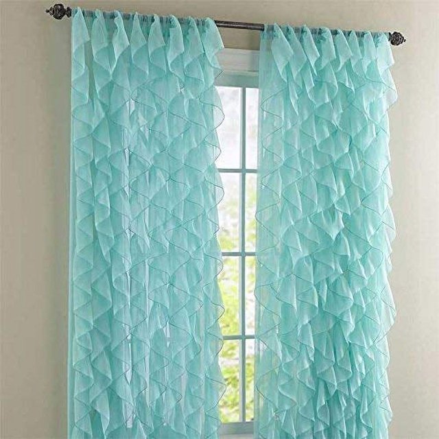Rooney 2 Pcs Panneaux de Rideaux en Voile Transparent à Volants (Marine, 50 Pouces X 95 Pouces)