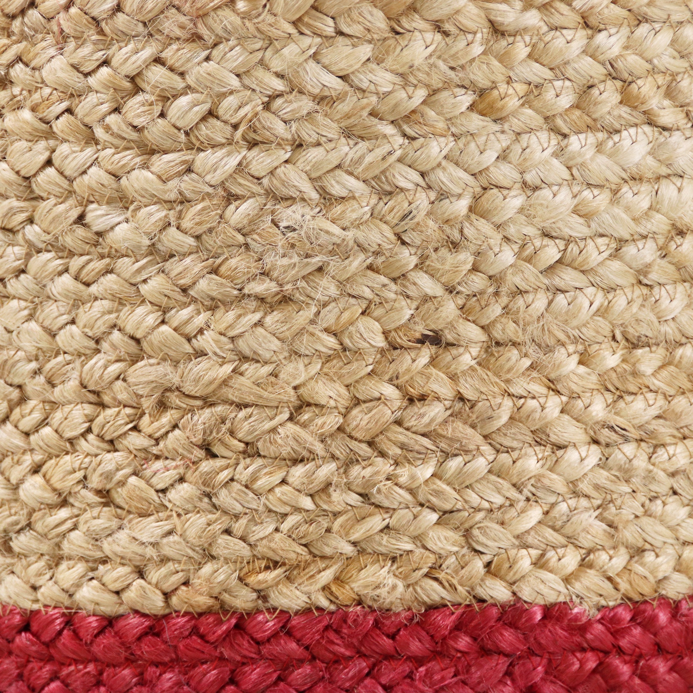 LR Home Woven Round Jute 17" Storage Basket with Handles, Red Stripe