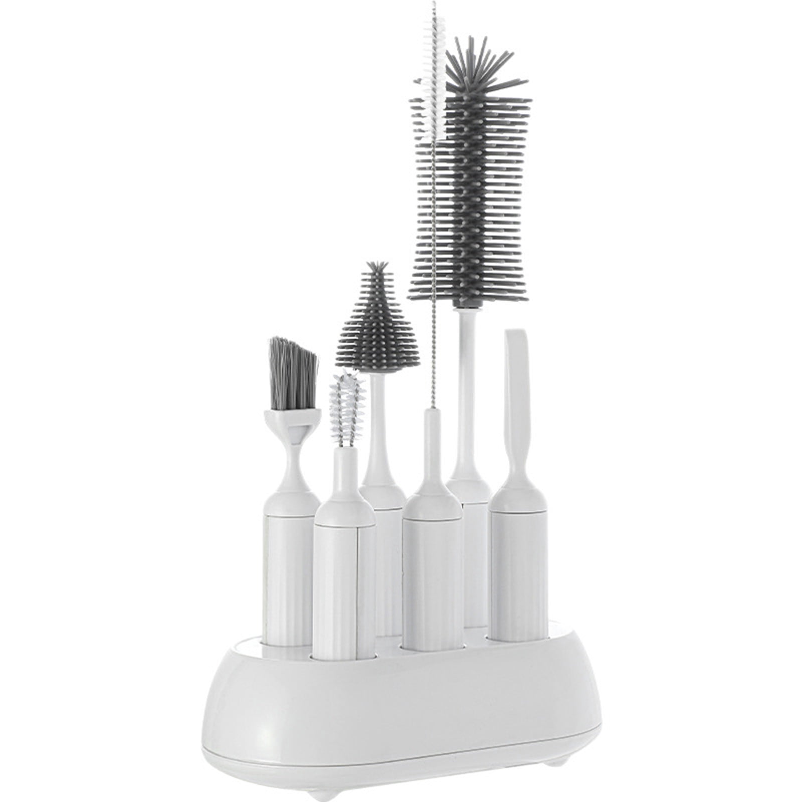 6 Piece Bottle Brush Cleaning Set, Assorted Sizes with Storage Rack, Silicone Material for Deep Clean, for Kitchen, Bathroom, Household Use