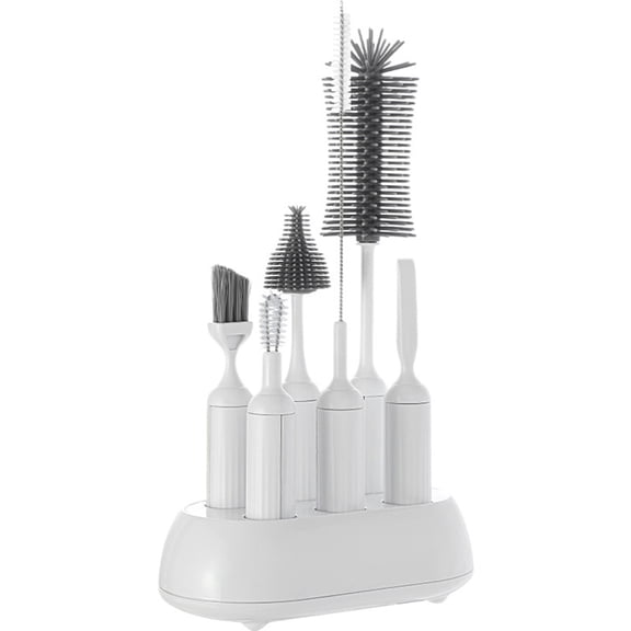 Bottle Brush Cleaning Set, Silicone Cleaning Brushes, 6 Piece Assorted Sizes Bottle Brush Set with Storage Rack, Flexible Angled Heads for Deep Cleaning Narrow Spaces