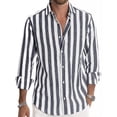 thumbnail image 2 of Qwertyu Striped Dress Shirts for Men Long Sleeve Button Down Shirts Summer Casual Loose T Shirts Business Tops Royal Blue 2XL, 2 of 4