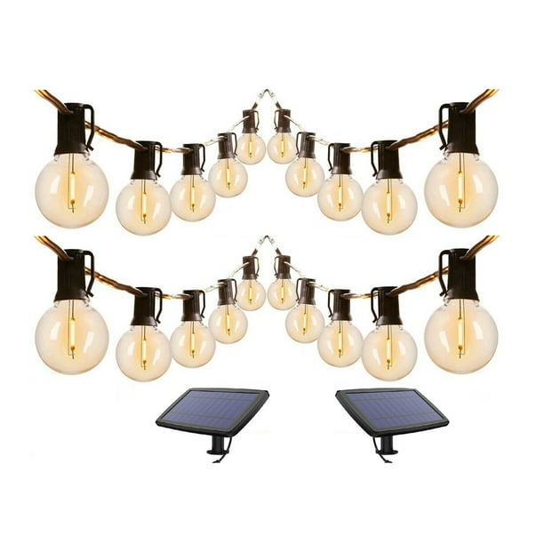 2X G40 Luces LED de Energía Solar 18 Pies Luces de Cadena de Globo para Patio Al Aire Libre Decoración de Patio de Bistró 1,5W 10 Bombillas
