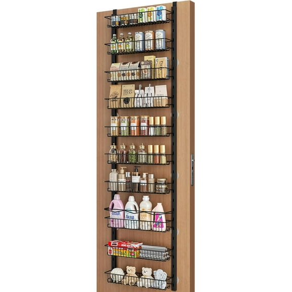 Over the Door Pantry Organizer, 8-Tier Adjustable Spice Rack Cabinet Door Shelves, Hanging Seasoning Organizer for Kitchen Bathroom, Laundry Room Organization