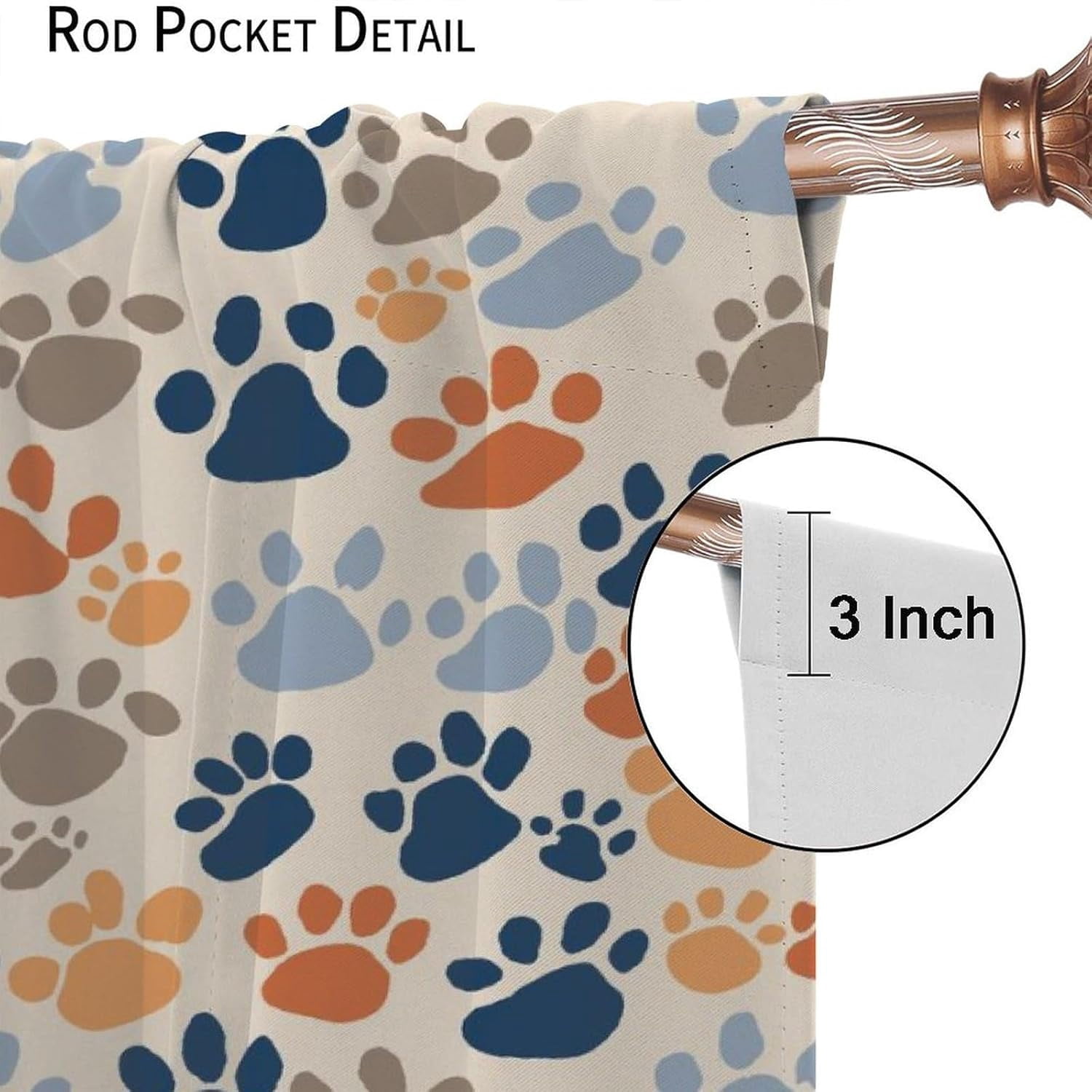 Dog Paw Print Curtains Colorful Cartoon Bohemia Dog Paw Print Rod Pocket Blackout Window Treatment for Kids Girls Bedroom Children''s Room Kitchen Home Decor Art Printed Window Drapes 52x84in