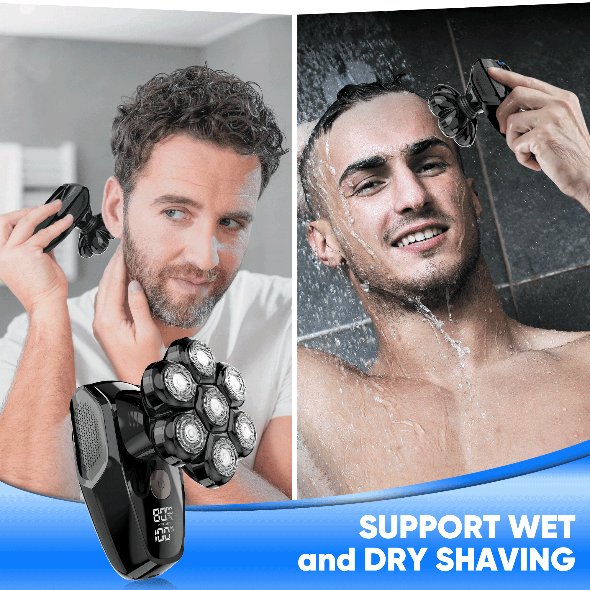 VIIWII 7D Electric Head Shaver for Men – 5-in-1 Bald Head Shaver Kit, Waterproof IPX7 Wet/Dry Shaving, LED Display, Type-C Fast Charge, Cordless Razor for Face, Body & Nose/Beard Trimming