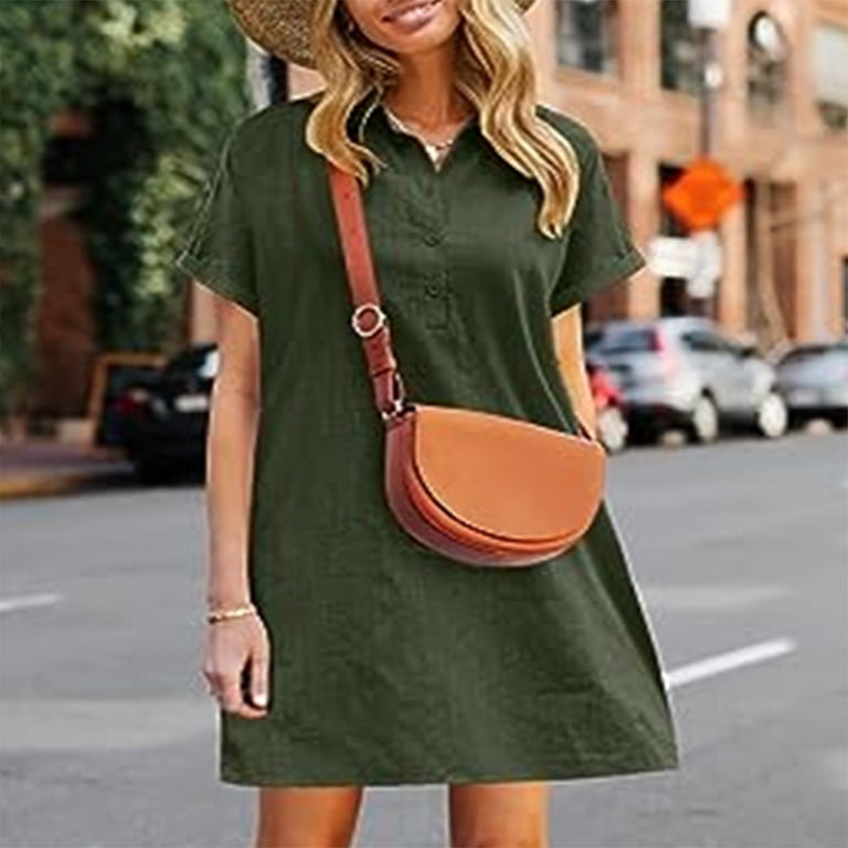 green emerald velvet dress Church Dresses for Women 2025 Short Sleeve Ruched Tie Waist Dress Vneck  Button Down Ruched Polka Dot Dress Trendy Elegant Modest Vacation Travel  Midi Sundress Casual Office Work Outfits Army Green,S at