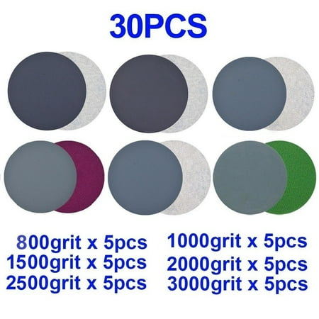 

BAMILL 30pcs 5 inch 125mm Wet and Dry Sanding Discs Hook & Loop Sandpaper 800-3000 Grit