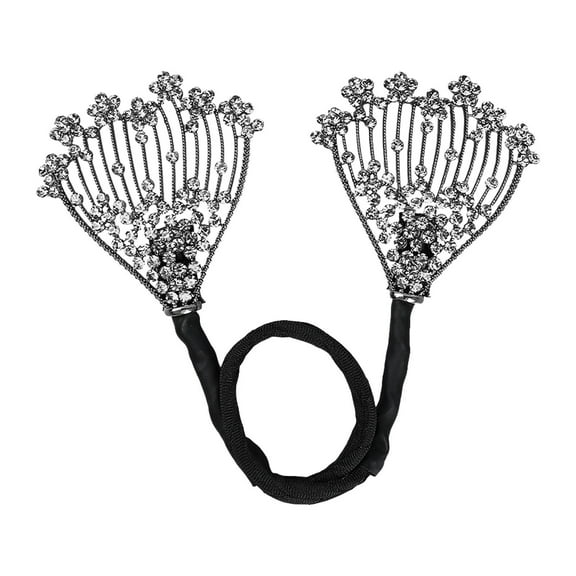Elegant Rhinestone Hair Bun Maker French Ball Hair Clip Vintage Sparkly Crystal Fan Shape Flexible Easy Use for Parties Weddings Daily Styling Gift for Women Girls
