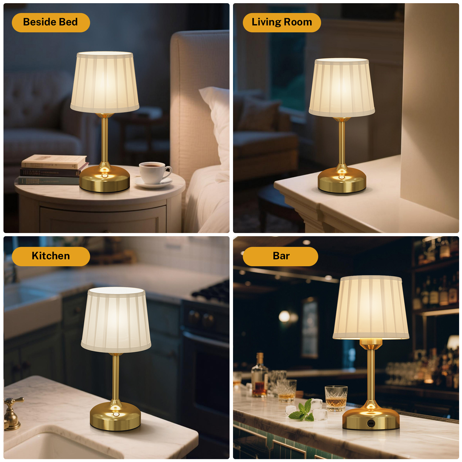 Cordless Rechargeable Table Lamp with Fabric Shade, Battery Operated Lamp, 3 Color Temperature, Touch Stepless Dimmable Desk Light for Bedroom Restaurant Dining Bedside